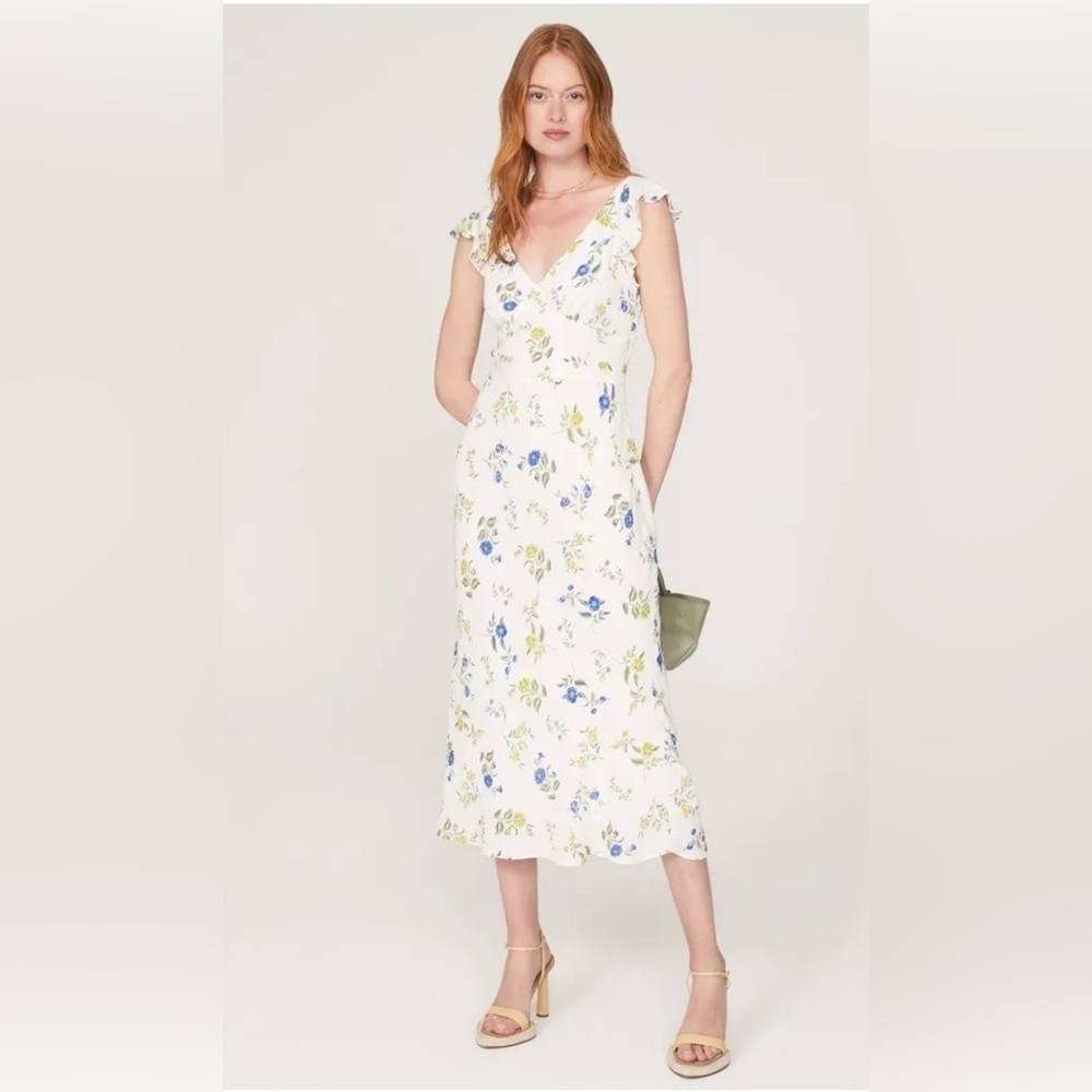 Jason Wu Collection White Floral Ruffal V Neck Size 10 Retail $395. Designer